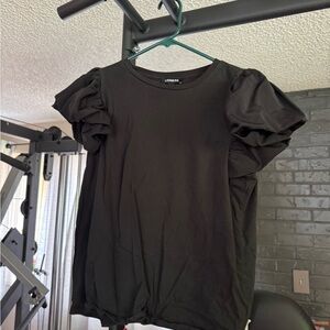 Express Black Puff Sleeve Ruffled Blouse